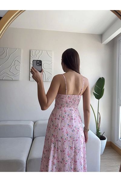 Zoom Butik Strappy Floral Jessica Dress - Pink