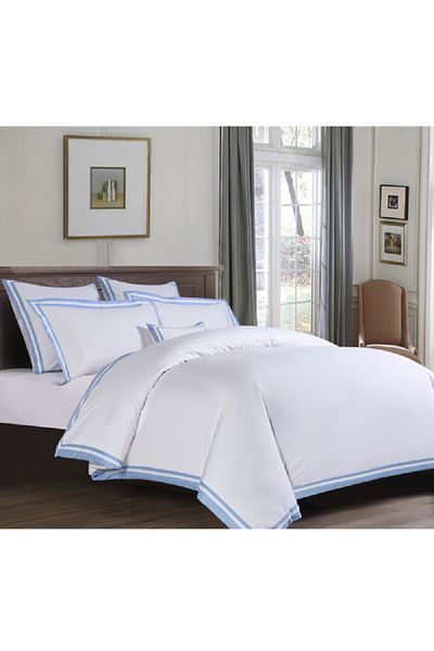 Oceana 3-Piece Brata Stitch Super Comfortable King Size Duvet Cover Set White and Blue