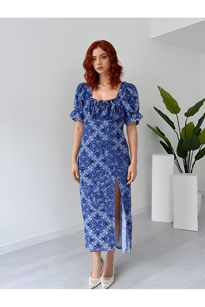 OIL PARK Square Neck Princess Sleeve Tight Fit Lycra Slit Long Wrap Dress