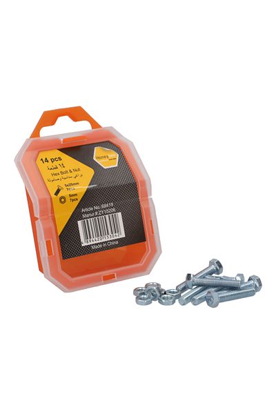 HONEYBEE 14-Piece Corrosion-Resistant Fine Threaded Hex Bolt and Nut Silver 5 x 25mm