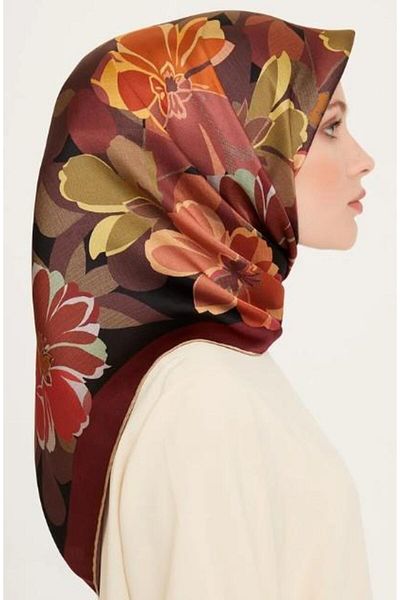 Armine Silk Scarf 2025 Winter - 9238-37 Burgundy Black Twill