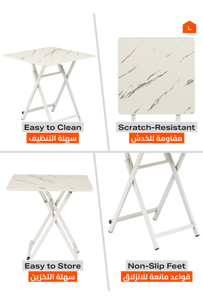 Lawazim Foldable Square Table - 70x70x72cm Marble Design Table for Indoor and Outdoor Use