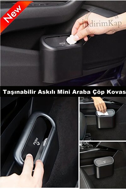 İndirimKap Oto Araba Çöp Kutusu Kapaklı Organizer Çöp Kovası Araç İçi Çöp Kut...