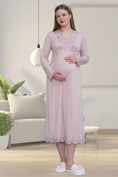 Mecit Pijama Mecit 1518 Dusty Rose Maternity Nightgown Set