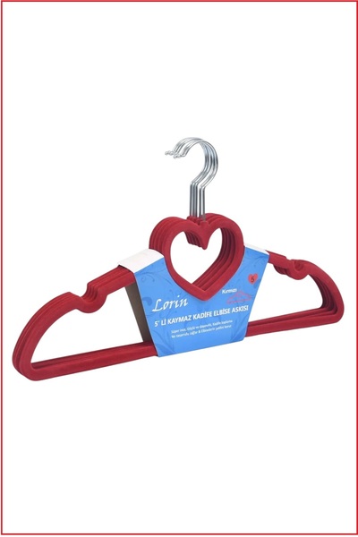 EZMK EV GEREÇLERİ Kalp Desenli Kaymaz Kadife Elbise Askısı 5 Adet