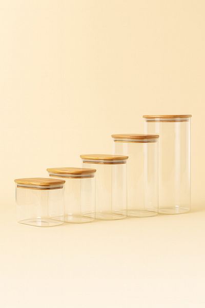 Mirilliahome Set of 5 Vacuumed Rectangular Borosilicate Glass Jars with Bamboo Lids – Food and Pulses Storage