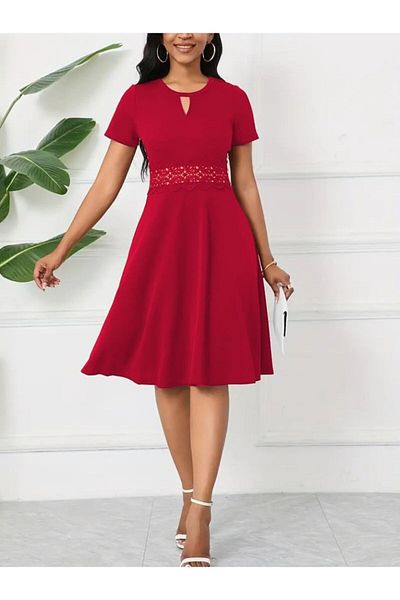 İpeksi Silky Women's Short Sleeve Round Neck Drop Detail Janjan Dress