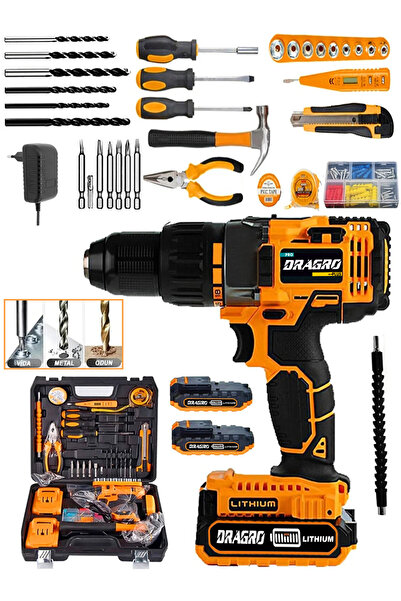 Dragro 58v Metal Şanzıman Çift Bakır Sargı Akülü Vidalama Matkap Yardmcı Set