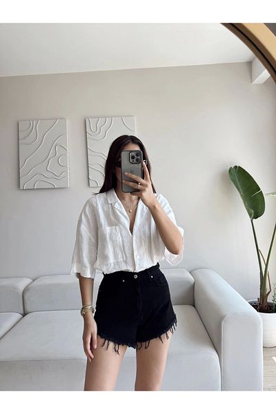 Zoom Butik Tasseled Denim Shorts - Black
