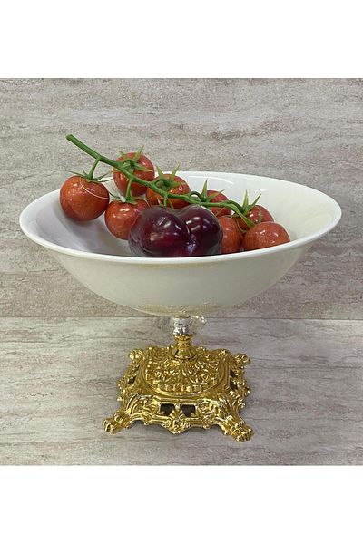 Altabi Porcelain Footed Bowl with Gold Foot 23 cm