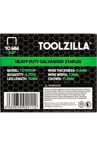 TOOLZILLA Set of 5000 galvanized staples for Toolzilla stapler, 10 mm, galvanized steel, silver