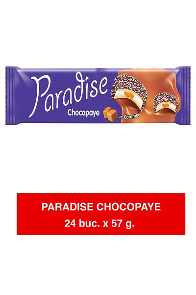 Paradise CHOCO PAYE – Biscuiți cu Marshmallow, Cocos și Glazură Caramel – 57g x 24 | Gust Intens și