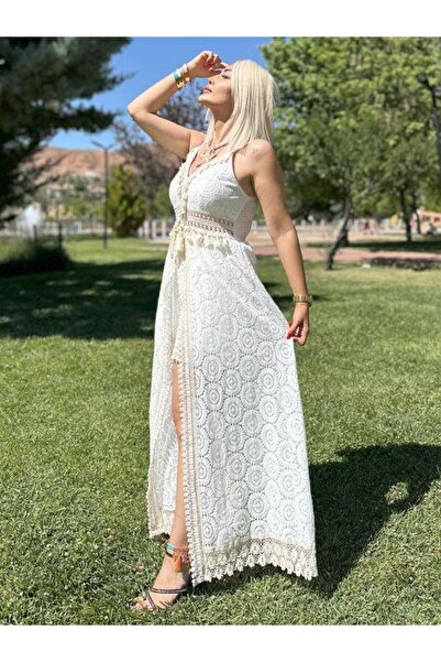 Robin 38342 Scalloped Dress with Shorts and Straps Ecru