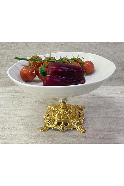 Altabi Porcelain Footed Bowl with Gold Feet 25 cm