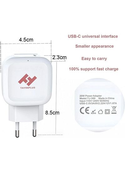 Tayinplus Tayinplus USB C charger, 8.5 x 4.5 cm, 20W, ABS, white