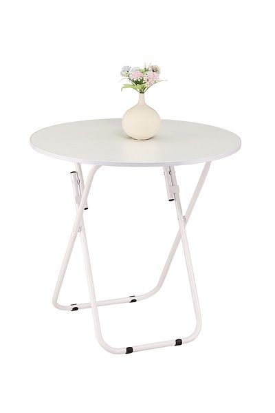 Lawazim Foldable Round Table - 70x70x70cm White Iron Frame Table for Indoor and Outdoor Use