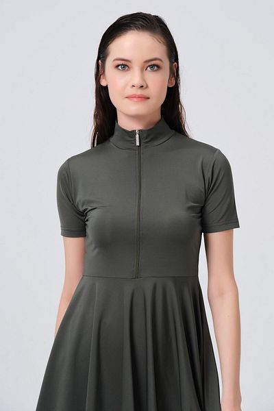 ALFASA Half Sleeved Half Closed Swimsuit with Blouse Skirt