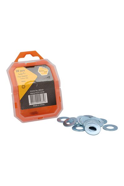 HONEYBEE 20-Piece Durable Steel Flat Washer in Storage Box Silver 10mm