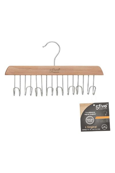 Five Simply Smart High Quality Wooden and Metal Belt Hanger Beige and Silver