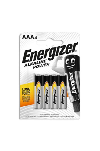 Energizer بطارية قلوية AAA طويلة الأمد ذات جهد ثابت مكونة من 4 قطع باللونين الأسود والفضي
