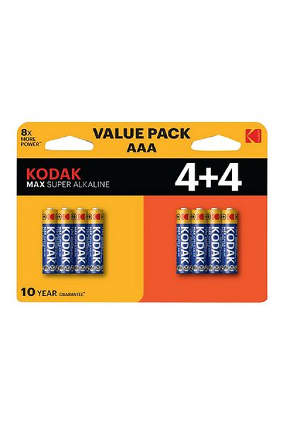 Kodak 8-Piece Max Long Lasting Super Alkaline AAA Pencil Battery Blue and Yellow