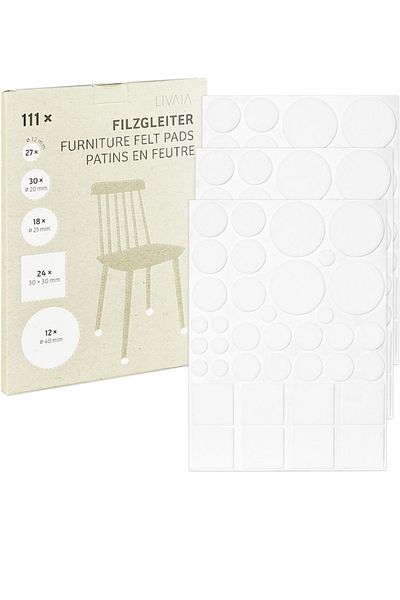Livaia Set of 111 protective pads for furniture legs Livaia, felt, white