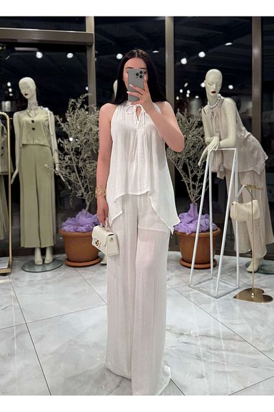 missswans Rinda Blouse Trousers Linen Suit White