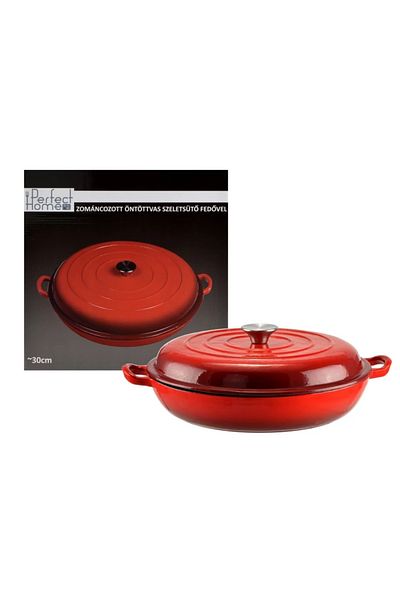 Perfect Home Enameled Cast Iron Saucepan With Lid 30 Cm, 2.5l – 14017, Red, For Roasting In The Oven