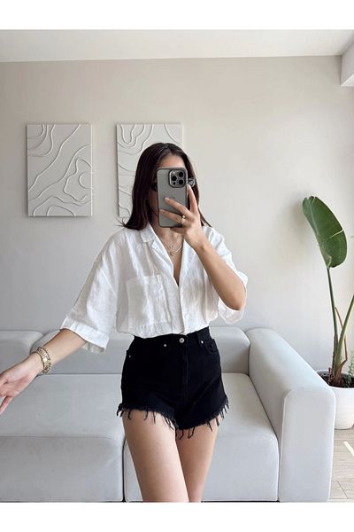 Zoom Butik Tasseled Denim Shorts - Black