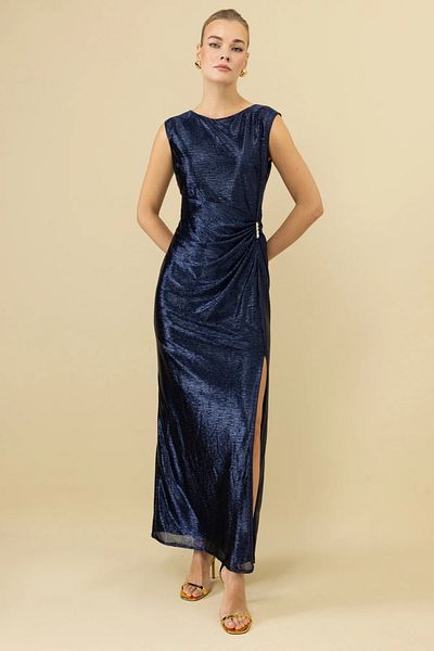 Ekol Shiny Fabric Maxi Size Evening Dress-5092