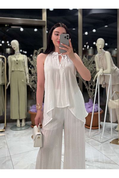 missswans Rinda Blouse Trousers Linen Suit White