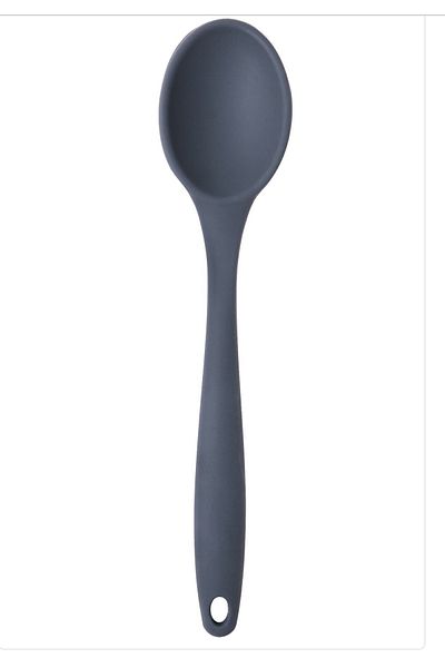 PİNK ROSE Bybirgül Large Size Fireproof Non-Stick Anthracite Silicone Spoon Set of 2 Anthracite