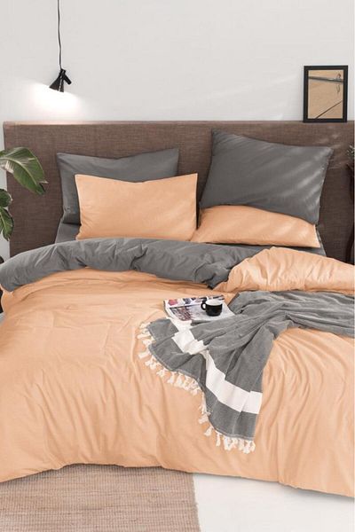 Çeyiz Diyarı Natural Double Sided Double Duvet Cover Set Gray Salmon