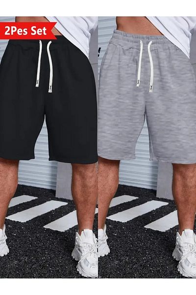 berfmoda 2 Pieces Black and Gray Shorts Anti-Sweat Fabric