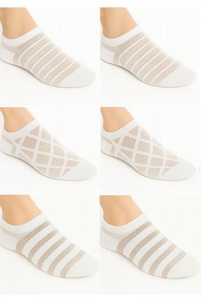 SOCKSHION 6 Pairs Women's White Patterned Tulle Booties Socks