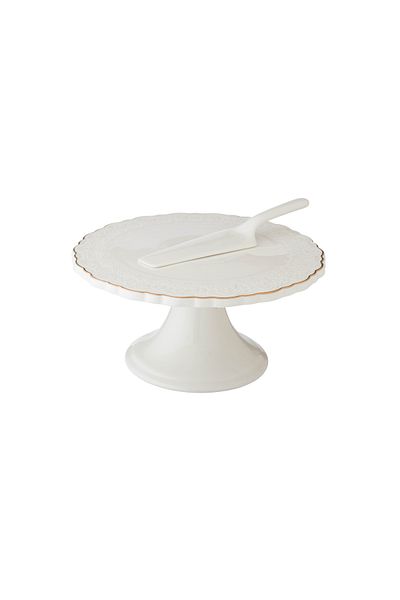 Dania 8-piece white porcelain cake stand set with plates and scoop