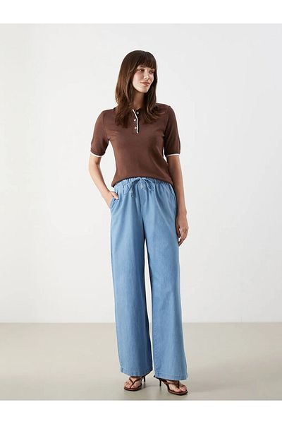 LC Waikiki Pantaloni de damă LCW Comfort Indigo cu talie elastică cu picioare largi