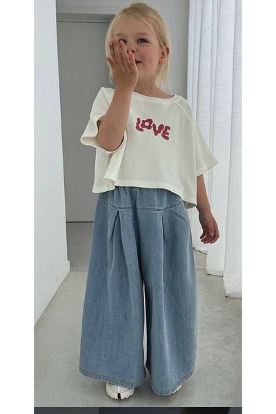 Karan Kids Girl's Pleated Detailed Wide Leg Trousers and Blouse Set