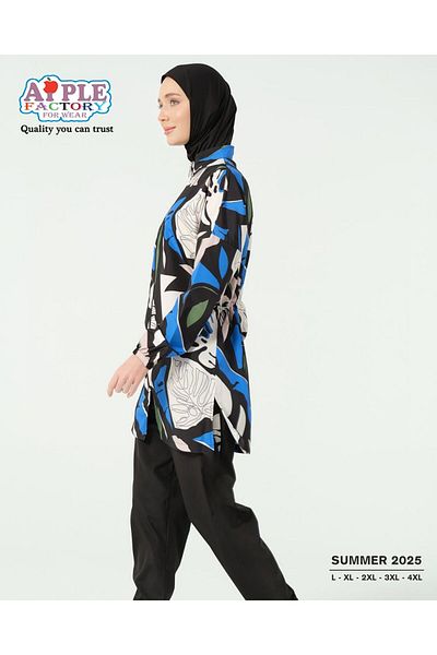 ALFASA Women's Black Printed Full Coverage 3 Piece Hijab Swimsuit Set