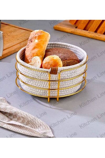 FERONYA Metal Round Wicker Bread Bowl Gold