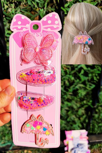 Nisankids Girl's Sequin - Umbrella Figured Buckle Set (4 Piece Clamp Buckle)