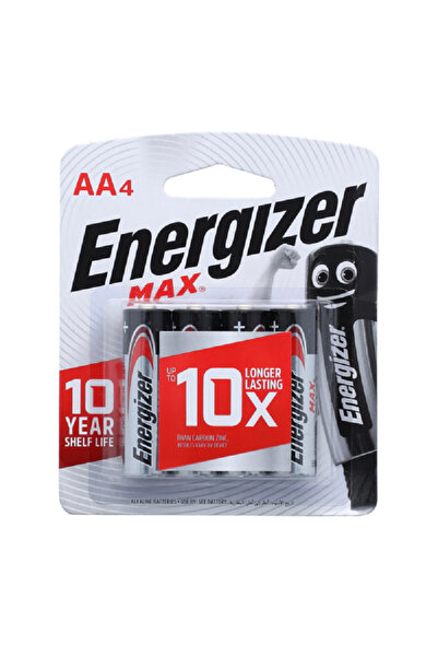 Energizer 4-Piece 1.5V Max Long Lasting AA Alkaline Batteries Silver and Black