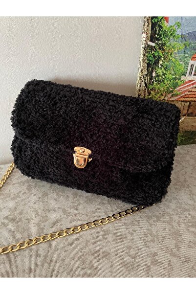 ELİŞİ MODA Suni Kürk İp El Örgüsü Çanta, Askılı Omuz Çantası, Özel Günler İçin Çanta.