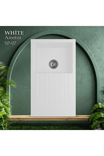 SYPRO Granit Eviye | Kare Izgaralı | Beyaz | Ametist SP07 | Evye