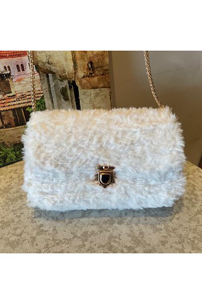 ELİŞİ MODA Faux Fur Rope Hand Knitted Bag, Shoulder Bag with Strap, Bag for Special Occasions.