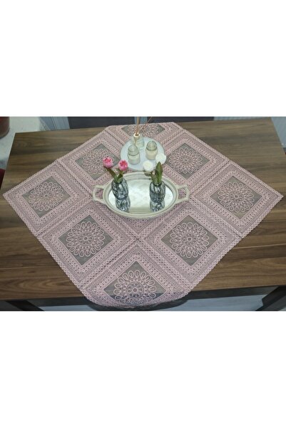 SNMHOME Dantel Fiskos & Masa Örtüsü Lüks Tasarım Pembe Renk (95X95) Cm.