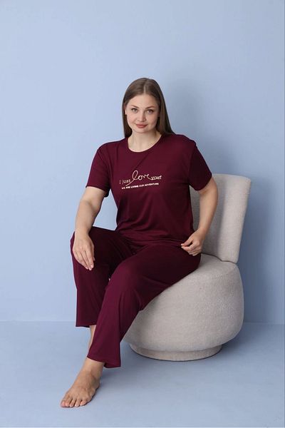 Pijamoni Women's Plus Size Plum Short Sleeve Dublin Fabric Pajama Set – 5425