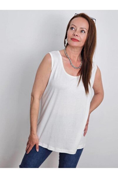 Seviliko Kadın Büyük Beden Kalın Askılı Penye T-shirt