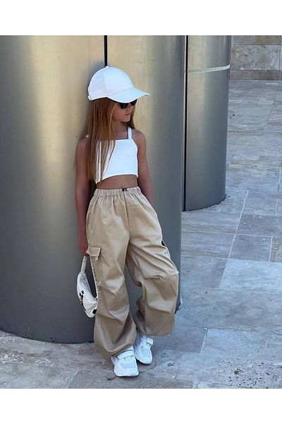 Karan Kids Girl's Crop and Parachute Fabric Pants Bottom Top Set