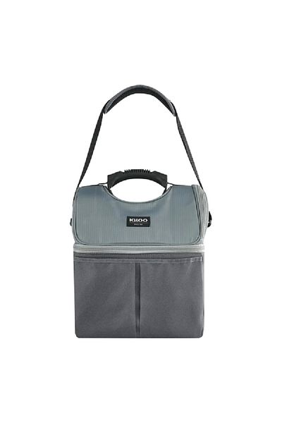 IGLOO 22-Can Zipper Closure Dual Compartment Leak Resistant Gripper Cooler Bag Grey